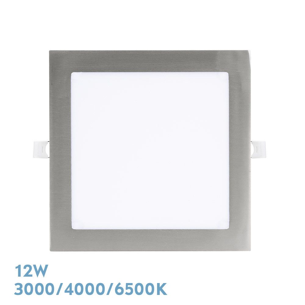 ABACO, Downlight LED Cuadrado 12W (17x17 cm), Níquel, Selector color de luz