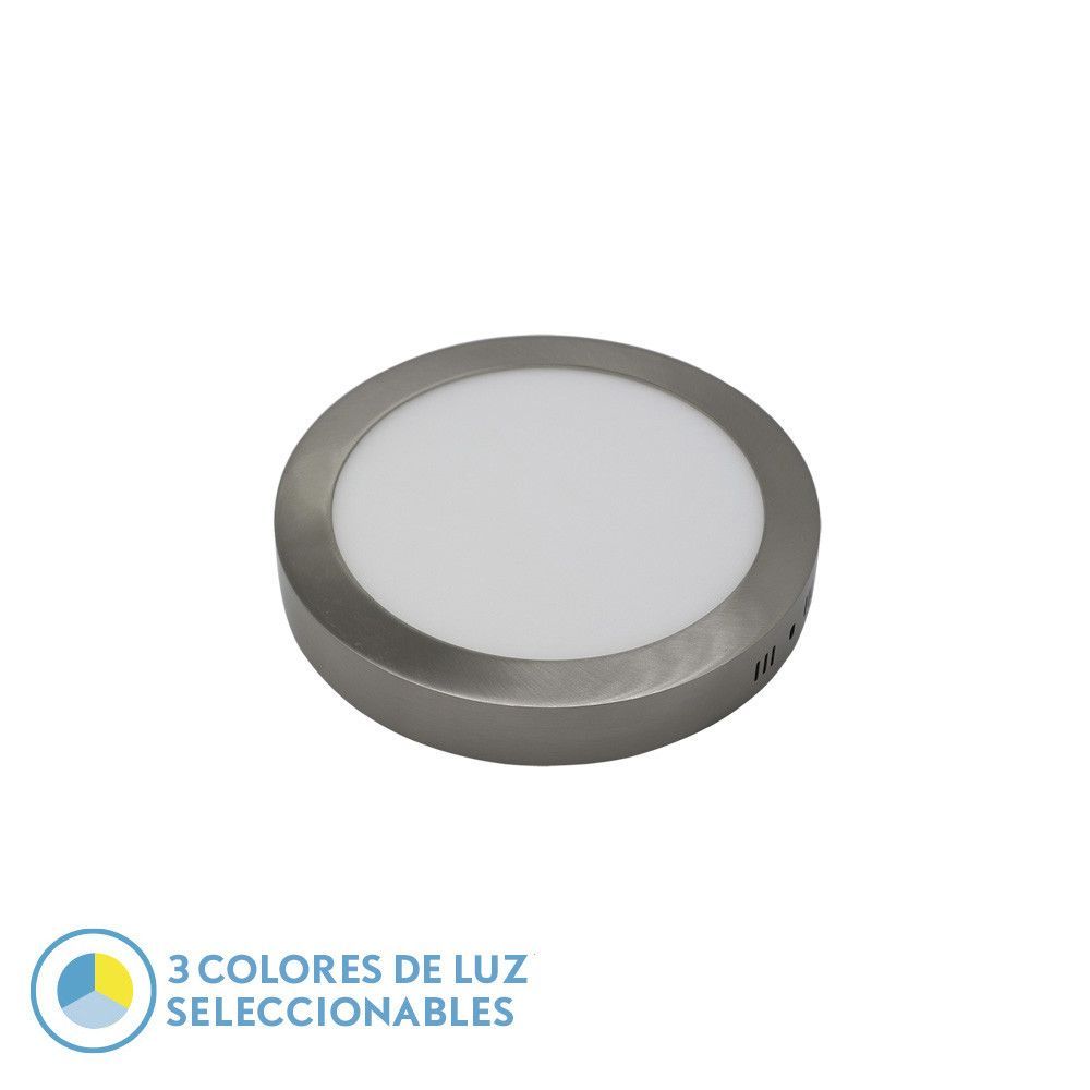 DIORITA, Plafón LED Níquel Redondo 12W (Ø17 cm) Selector color de luz