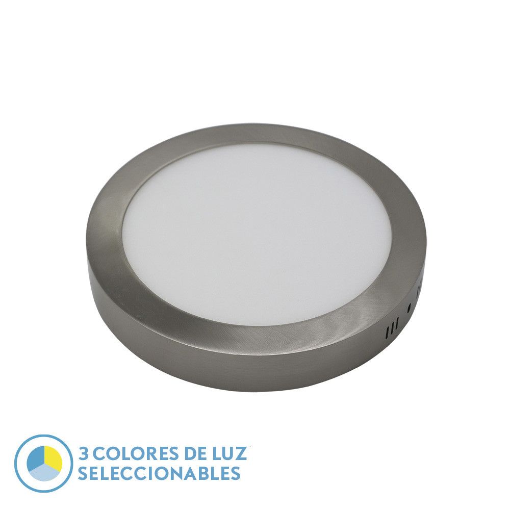 DIORITA, Plafón LED Níquel Redondo 18W (Ø22 cm) Selector color de luz