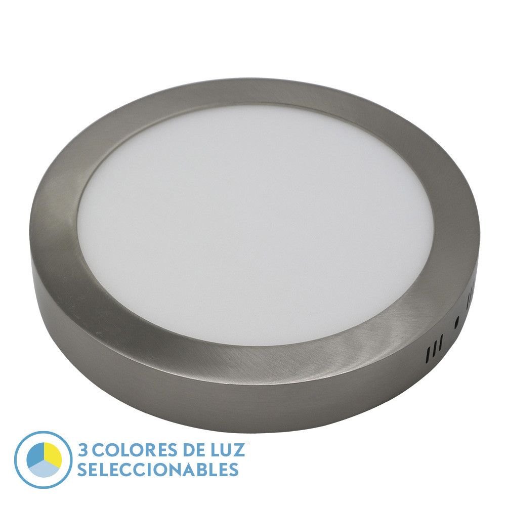 DIORITA, Plafón LED Níquel Redondo 24W (Ø29 cm) Selector color de luz