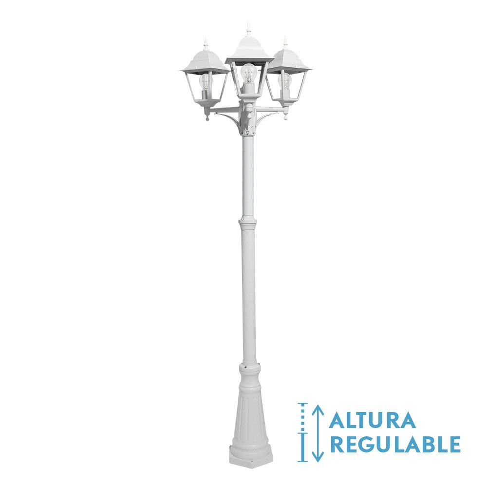 Spica, farola exterior aluminio blanco, altura regulable, 3 cabezas