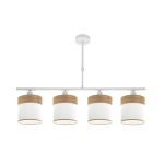 CLOE, Colgante lámpara de 4 apliques, color Blanco/Madera clara