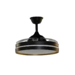MANDARIN, Ventilador techo aspas retractiles, color negro/oro. Aspas cerradas