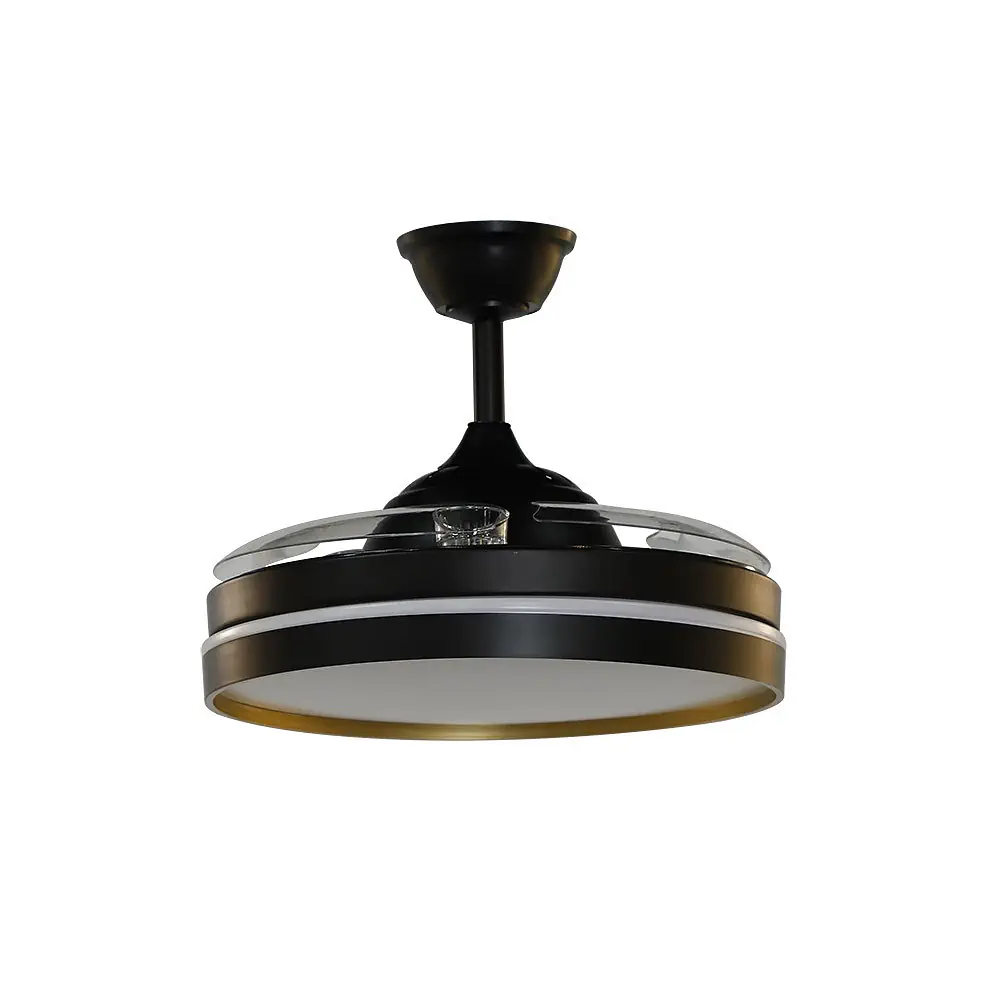MANDARIN, Ventilador techo aspas retractiles, color negro/oro. Aspas cerradas