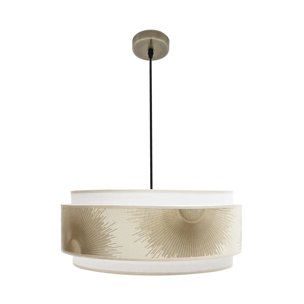 NEPAL, Lámpara colgante cuero, pantalla blanco/oro, 50 cm diámetro