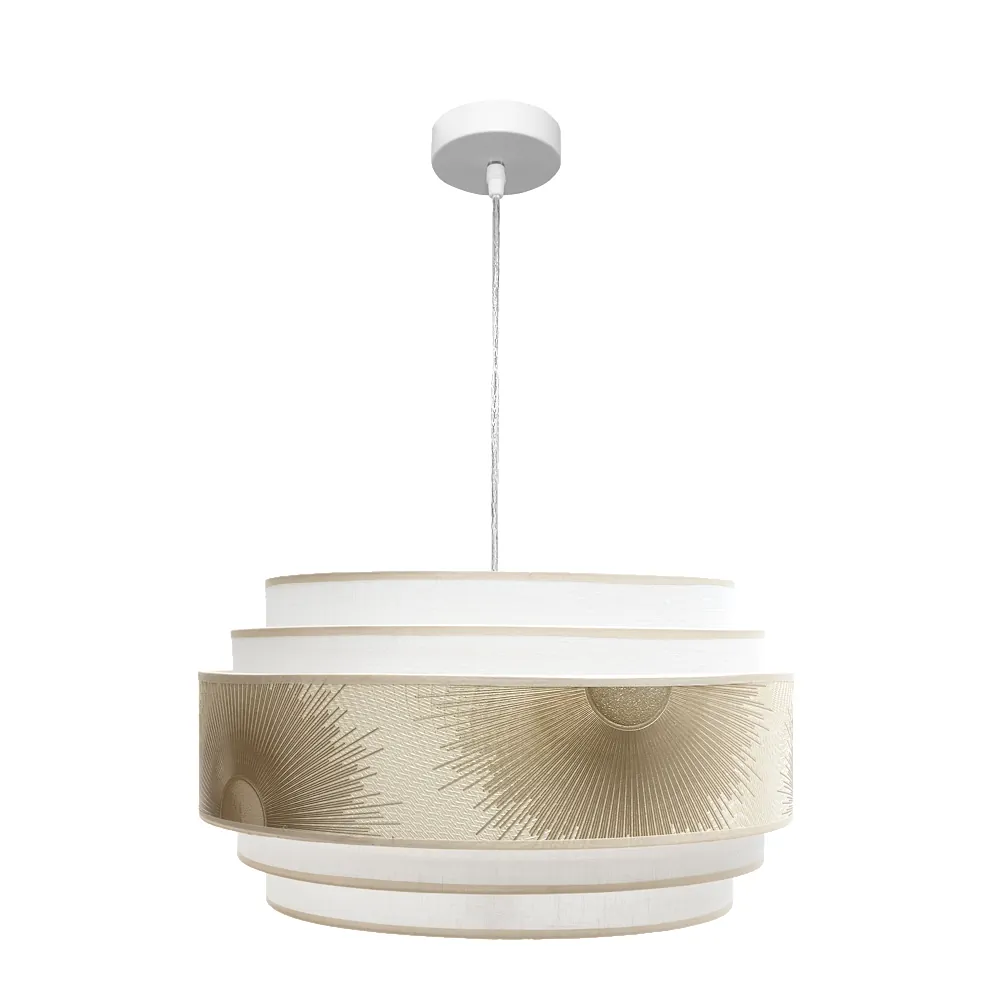 NEPAL, Lámpara colgante con pantalla lino blanco/dorado, colgante color blanco, diametro 50 cm