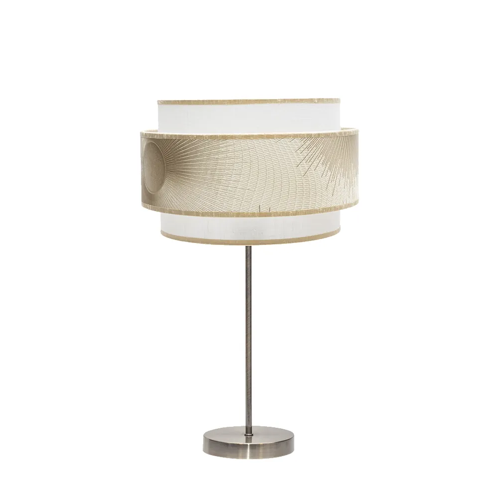 NEPAL, Lámpara de sobremesa blanco/oro, pie color cuero