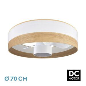 OLGA, ventilador de techo tipo plafón, color blanco, pantalla blanca/madera clara
