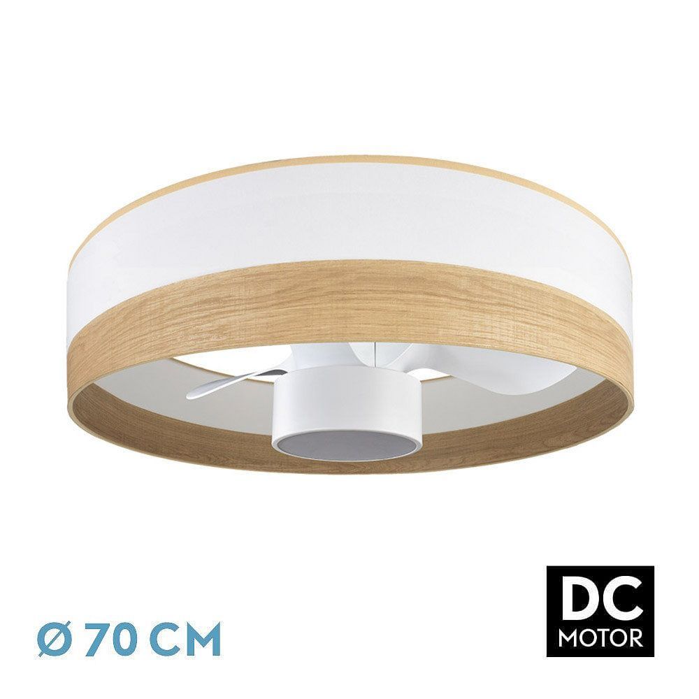 OLGA, ventilador de techo tipo plafón, color blanco, pantalla blanca/madera clara