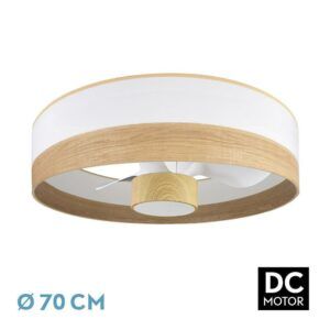 OLGA, ventilador de techo tipo plafón, color madera clara, pantalla blanca/madera clara