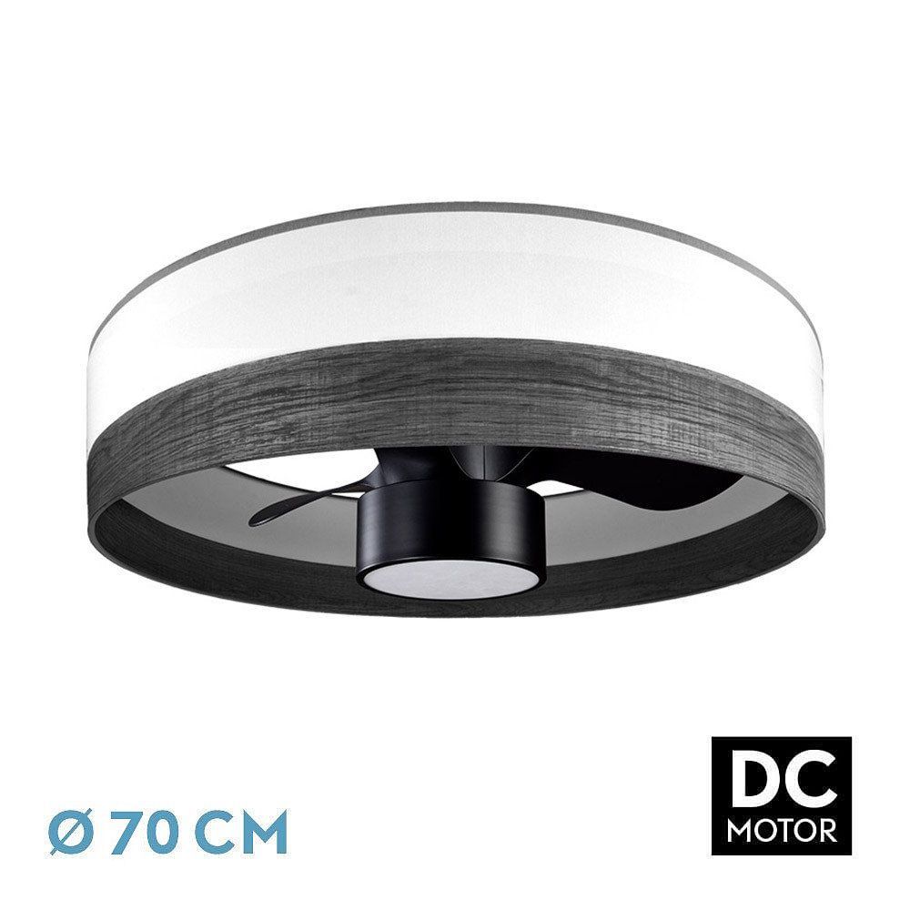 OLGA, ventilador de techo tipo plafón, color negro, pantalla blanca/madera negra