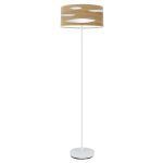 ODRA, Lámpara de pie color blanco, con pantalla color madera clara