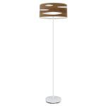 ODRA, Lámpara de pie color blanco, con pantalla color madera oscura