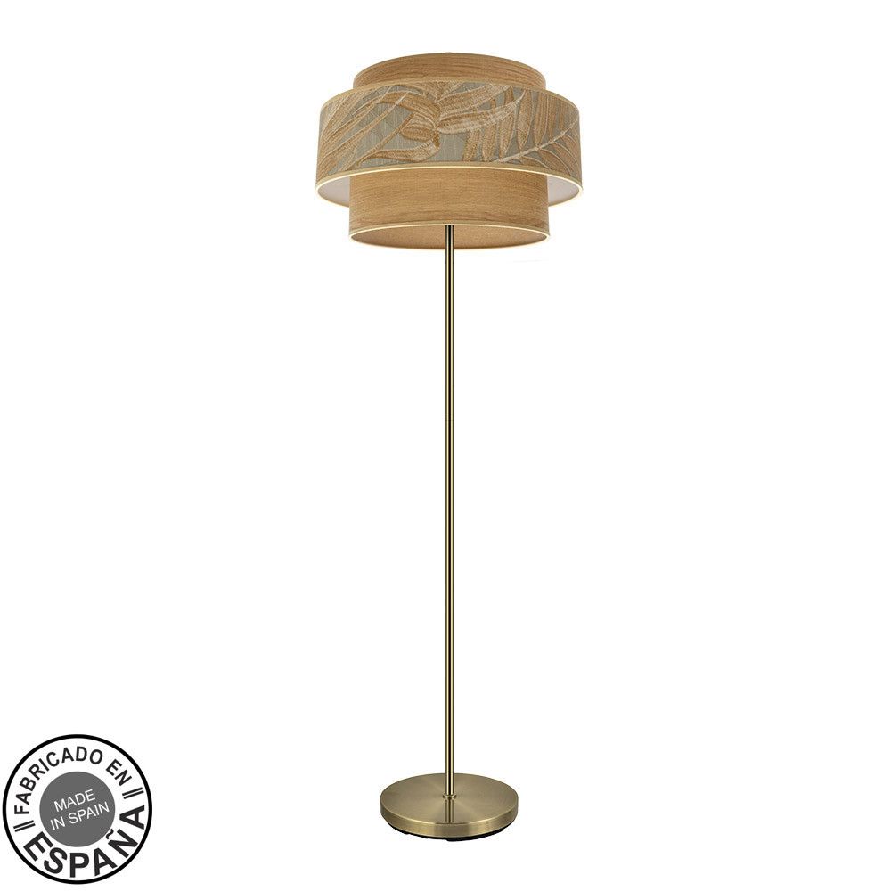 SAMOA, lámpara de pie color cuero con pantalla diseño color camel