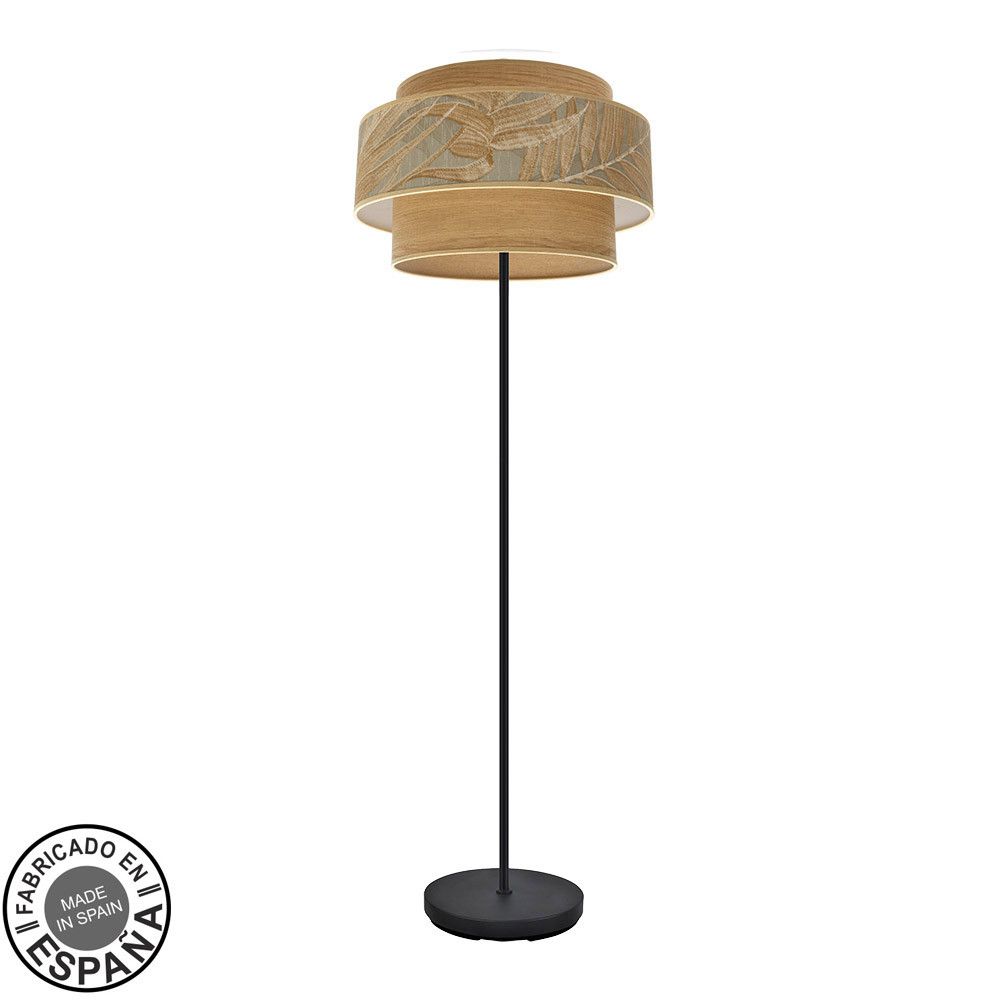 SAMOA, lámpara de pie color negro con pantalla diseño color camel