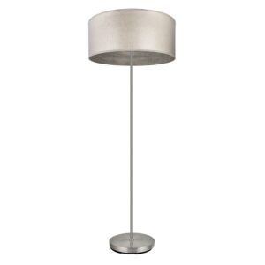 TANIA, lámpara de pie color níquel, pantalla e interior madera gris