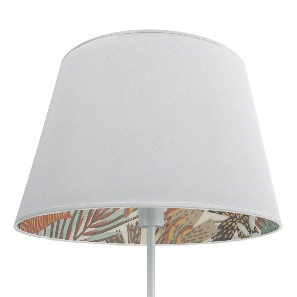 TUNEZ, Lámpara de pie color blanco, pantalla blanca con estampado interior, detalle