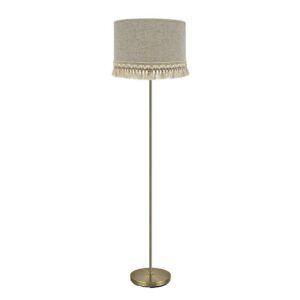 VERA, Lámpara de pie color cuero y pantalla lino beige