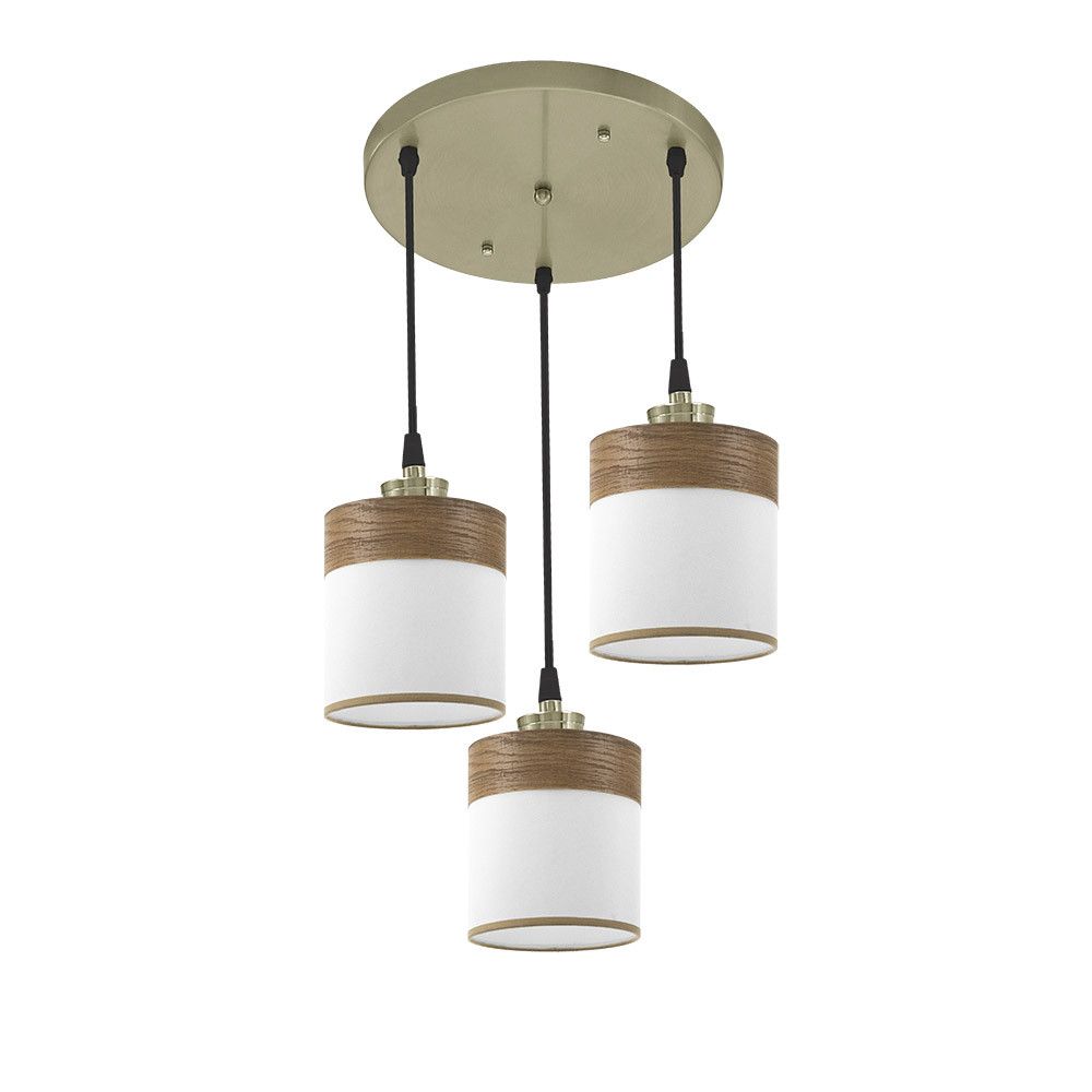 CLOE, Colgante plafón 3 alturas, color Blanco/Madera oscura