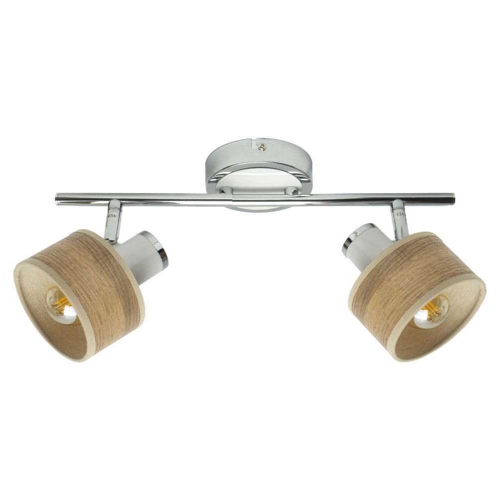 NANDO, Regleta 2 focos - Cromo/Blanco | Madera Clara
