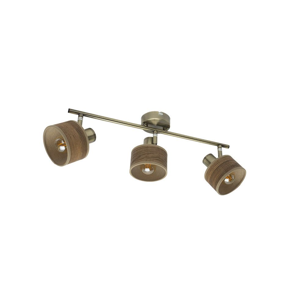 NANDO, Regleta 3 focos - Cuero | Madera Oscura