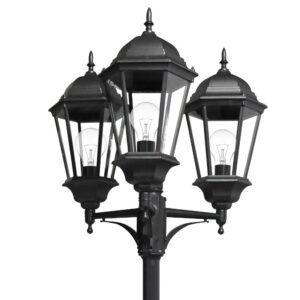 REGULUS, farola exterior de 3 cabezas, color negro, detalle