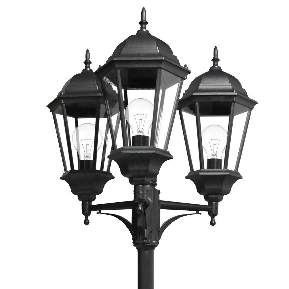 REGULUS, farola exterior de 3 cabezas, color negro, detalle