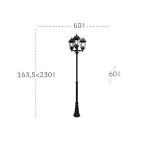 REGULUS, farola exterior de 3 cabezas, dimensiones
