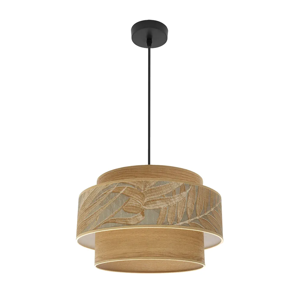 SAMOA, colgante de techo negro con pantalla de diseño en color camel, diámetro 40 cm