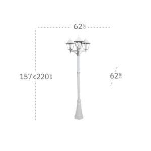 SPICA, farola exterior aluminio de 3 cabezas, dimensiones