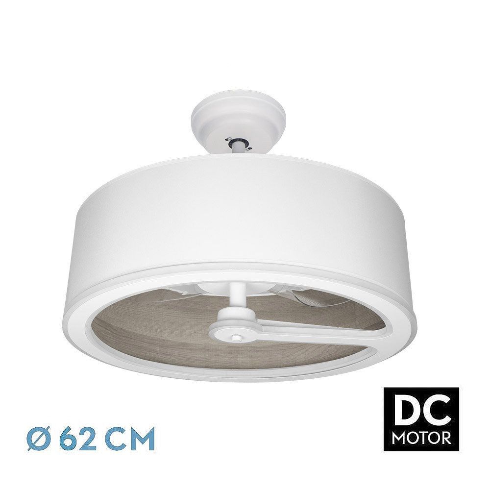 TATIANA, ventilador de techo sin aspas, color blanco e interior color madera gris