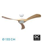 CASTELO, Ventilador de techo aspas fijas con luz led regulable. Color Blanco/Haya