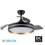NALON, Ventilador de techo aspas retractiles, color negro y oro