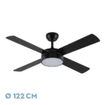 NEVERY, Ventilador de techo con luz y aspas reversibles. Color negro y aspas reversibles negro/roble