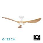 VIANA, ventilador de techo con luz, color blanco y aspas de madera color haya