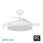PAPIRO MINI, Ventilador de techo con luz y mando, aspas abatibles, color blanco