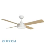 NEVERY, Ventilador de techo con luz y aspas reversibles. Color blanco y aspas reversibles haya/blanco