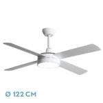 NEVERY, Ventilador de techo con luz y aspas reversibles. Color blanco y aspas reversibles blanco/haya
