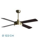 NEVERY, Ventilador de techo con luz y aspas reversibles. Color cuero y aspas reversibles cerezo/roble