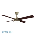 NEVERY, Ventilador de techo con luz y aspas reversibles. Color cuero y aspas reversibles roble/cerezo
